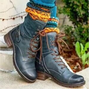 Taos Crave boots in Teal blue euro size 40 Us 9 moto combat zipper buckle